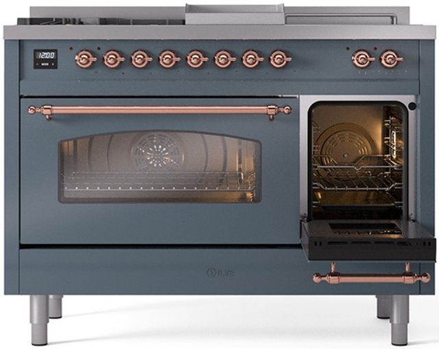 Ilve® Nostalgie II Series 48" Blue Grey Pro Style Dual Fuel Range-3