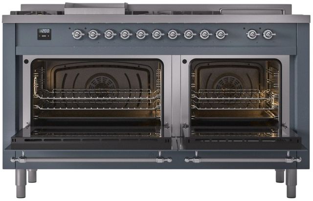 Ilve® Nostalgie II Series 60" Blue Grey Pro Style Dual Fuel Range-2