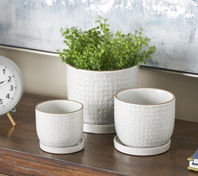 Deco Marche 3-Piece White Circle Patterned Planter Set-4