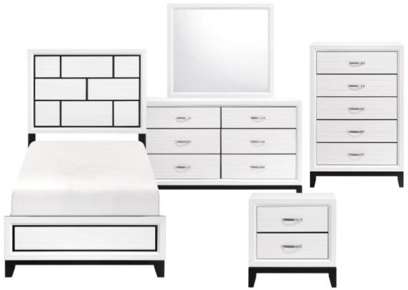 Homelegance® Davi 5-Piece White Twin Panel Bedroom Set -0