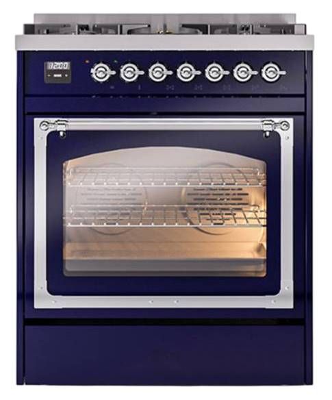 Ilve® Nostalgie II Noblesse 30" Midnight Blue Pro Style Dual Fuel Range with Chrome Trim-1