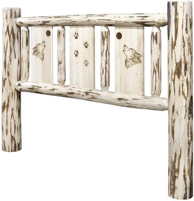 Montana Woodworks® Montana Collection Clear Lacquer Twin Youth Headboard with Laser Engraved Wolf Design-2