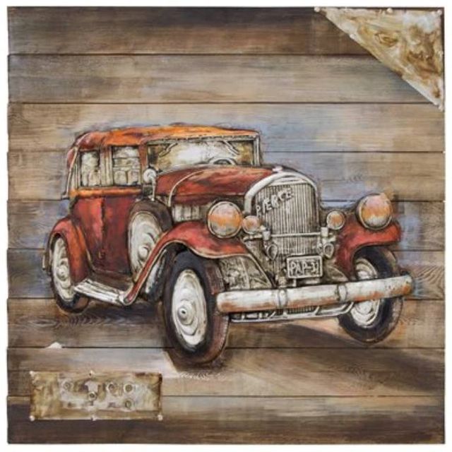 YHD Red Vintage Car Wall Art-0