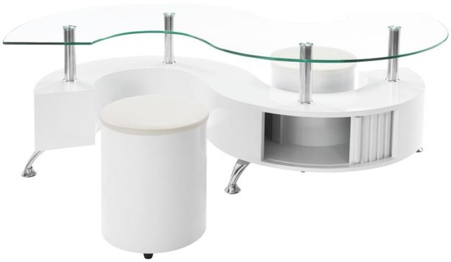 Coaster® Buckley 3-Piece Glass Top/White High Gloss Full Living Room Set-2