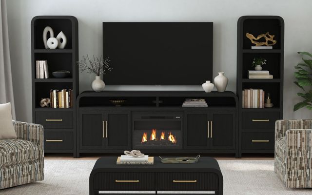 Elements International Ridgemont Black with Grain 82" TV Console without Fireplace Insert-1