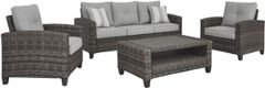 Signature Design by Ashley® Cloverbrooke 4-Piece Gray Outdoor Aluminum/Wicker Conversation Set