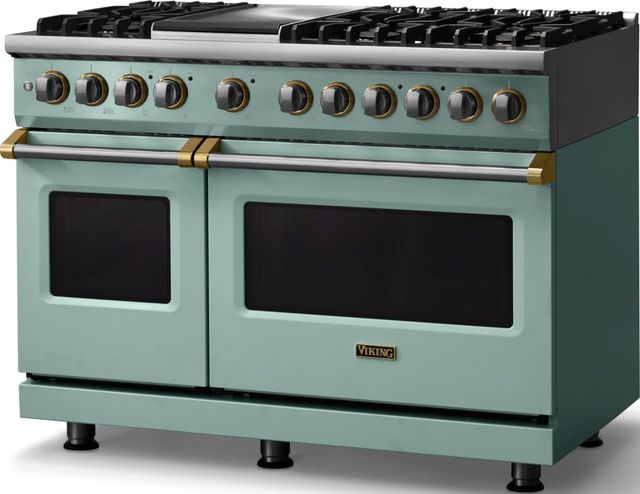 Viking® 5 Series 48" Splash Pro Style Dual Fuel (LP) Range with Brushed Brass Trim-3