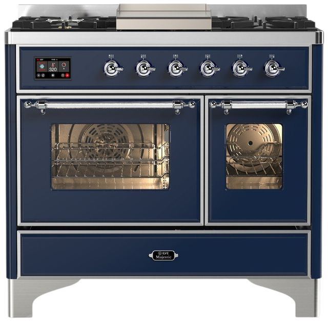 Ilve® Majestic III 40" Midnight Blue Pro Style Dual Fuel Liquid Propane Range with Triple Glass Door and Chrome Trim-0