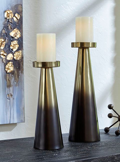 Signature Design by Ashley® Theseus 2-Piece Gold/Brown Candle Holder Set-2