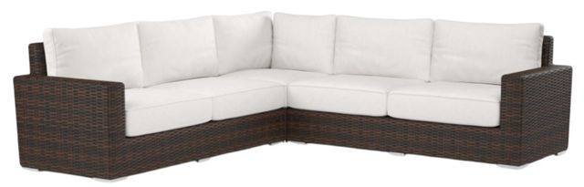 Sunset West Montecito 3-Piece Cognac Resin Wicker Outdoor Sectional with Canvas Flax Cushion-0