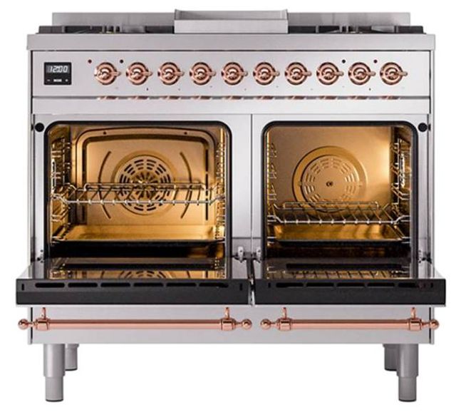 Ilve® Nostalgie II Noblesse 40'' Stainless Steel Pro Style Dual Fuel Range with Copper Trim-2