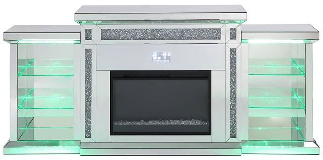 ACME Furniture Noralie Faux Diamonds/Mirrored Fireplace with LED and Bluetooth-5