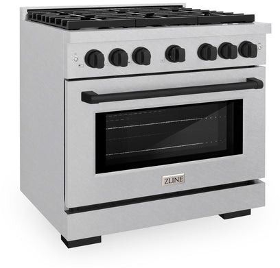 ZLINE Autograph Edition 36" Satin Stainless Steel Pro Style Gas Range with 6 Burner Cooktop and Matte Black Accents-3