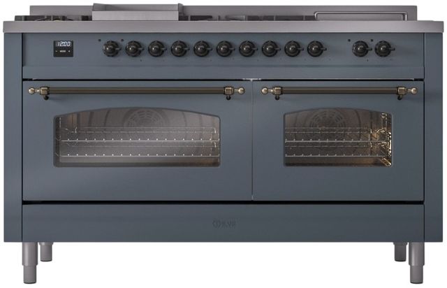 Ilve® Nostalgie II Series 60" Blue Grey Pro Style Dual Fuel Range-1