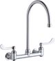Elkay Chrome Scrub/Handwash 8" Centerset Wall Mount Faucet with Wristblade Handles and Offset Inlet-0