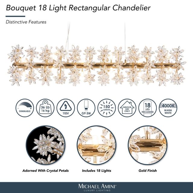 Michael Amini® Bouquet Gold 18-Light Drum Chandelier-3