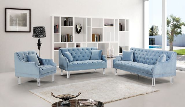 Meridian Furniture Roxy Sky Blue Velvet Loveseat-2