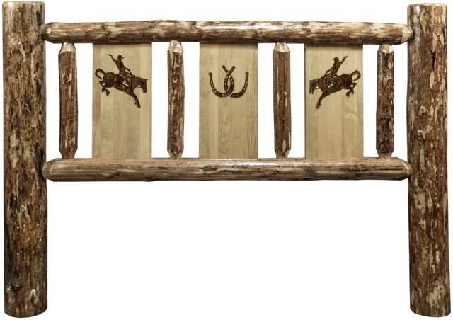 Montana Woodworks® Glacier Country Stained and Lacquered Twin Youth Headboard with Laser Engraved Bronc Design-1
