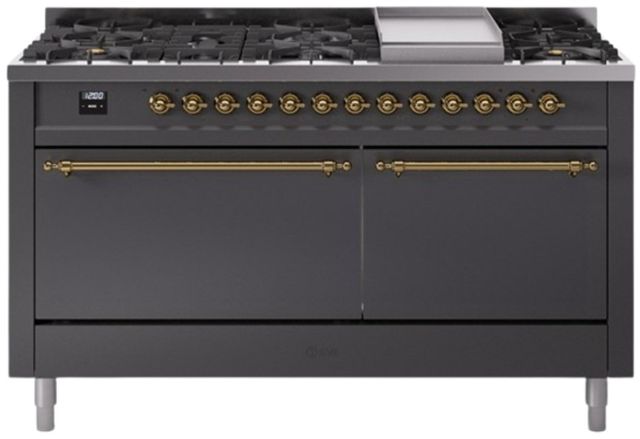 Ilve® Nostalgie II Series 60" Graphite Matte Pro Style Dual Fuel Range-0