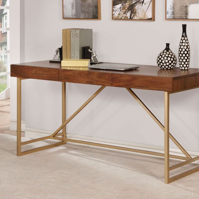 Furniture of America® Halstein Light Walnut/Gold Writing Desk-1