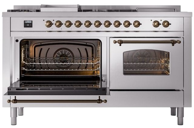 Ilve® Nostalgie II Series 60" Stainless Steel Pro Style Dual Fuel Range-3