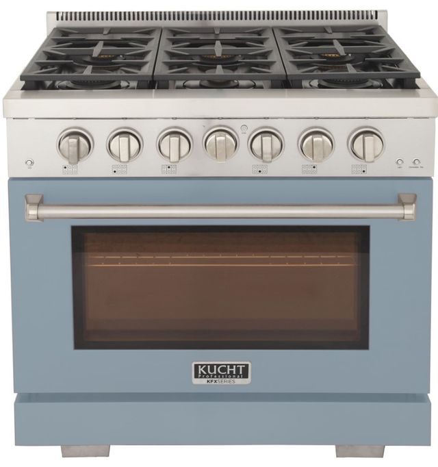 Kucht Professional KFX Series 36" Stainless Steel Pro Style Liquid Propane Gas Range with Light Blue Door and True Simmer Burners-0