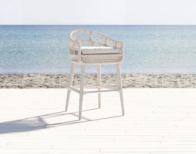 Sunset West Dana Natural Linen Aluminum/Olefin Rope Outdoor Bar Stool with Linen Canvas Cushion-1