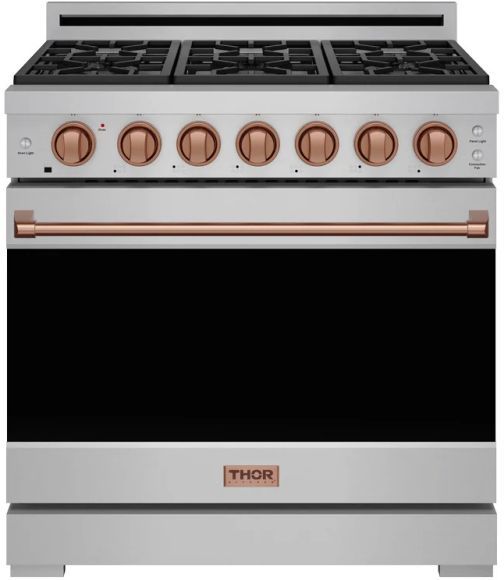 Thor Kitchen® Gordon Ramsay 36" Stainless Steel/Rose Gold Freestanding Pro Style Gas Range-0