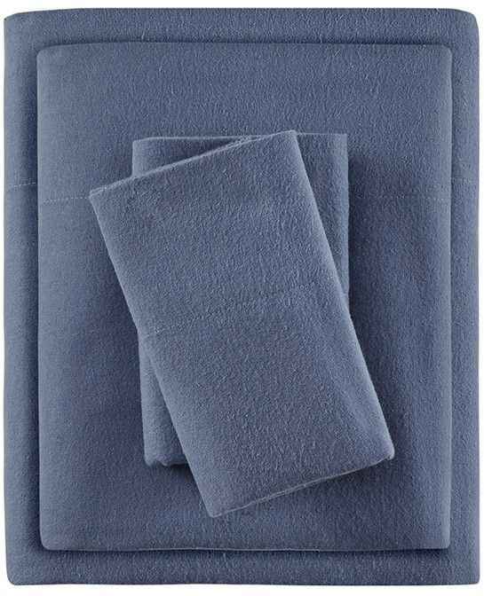 Olliix by True North by Sleep Philosophy Blue Solid Twin Cozy 100% Cotton Flannel Printed Sheet Set-0