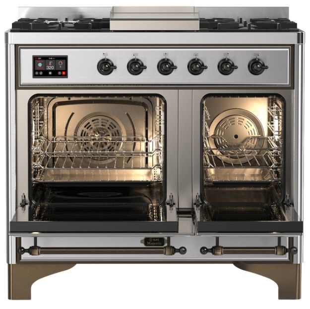 Ilve® Majestic III 40" Stainless Steel Pro Style Dual Fuel Natural Gas Range with Triple Glass Door and Burnished Trim-1