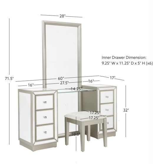 Coast2Coast Home™ Kiara 2-Piece Elsinore Champagne Vanity Mirror and Stool Set-2