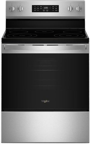 Front view of the Whirlpool® 30" Stainless Steel Freestanding Electric Range with Air Cooking Technology and Steam Clean
