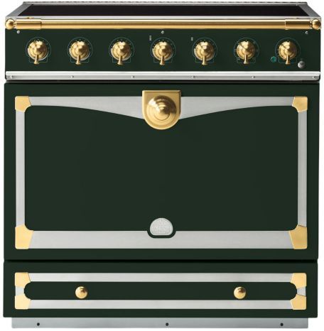 La Cornue CornuFé 90 Albertine 36" Brands Hatch Green Pro Style Induction Range with Brushed Brass Trim-0