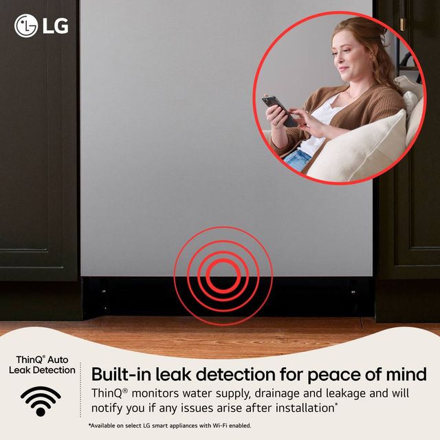 Credit: LG Front view of an LG Dishwasher with ThinQ technology monitoring for issues