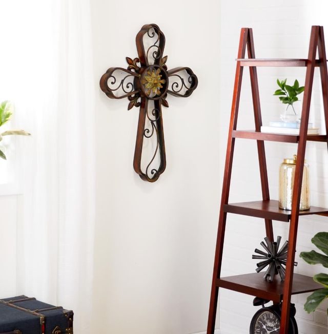 Deco Marche Brown Cross Scroll Wall Decor-2