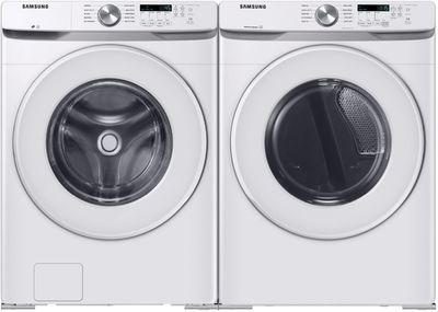 Front view of the Samsung 6000 Series White Front Load Laundry Pair