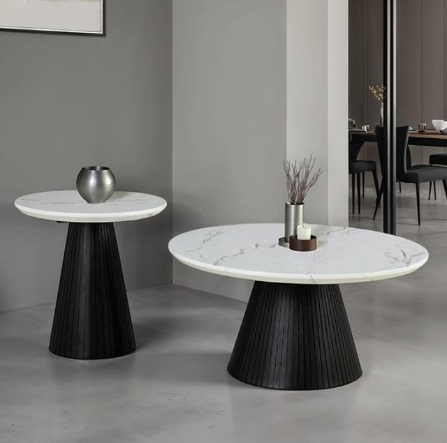 Furniture of America® Sindal White Round Cocktail Table with Black Base-1