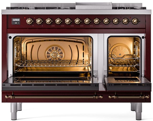 Ilve® Nostalgie II Series 48" Burgundy Pro Style Dual Fuel Range-1