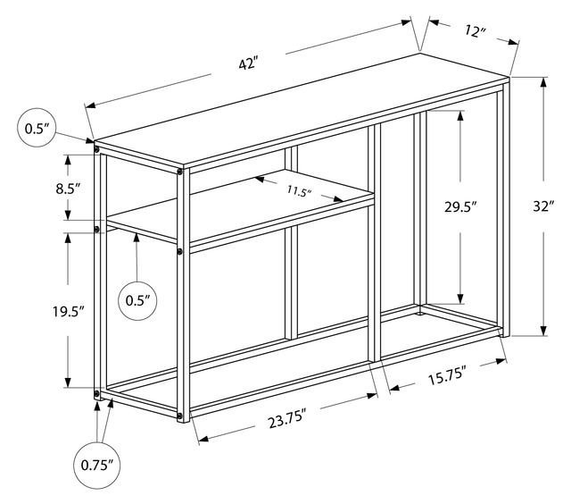 Monarch Specialties Inc. Grey 48"L Black Metal Hall Console Table-3