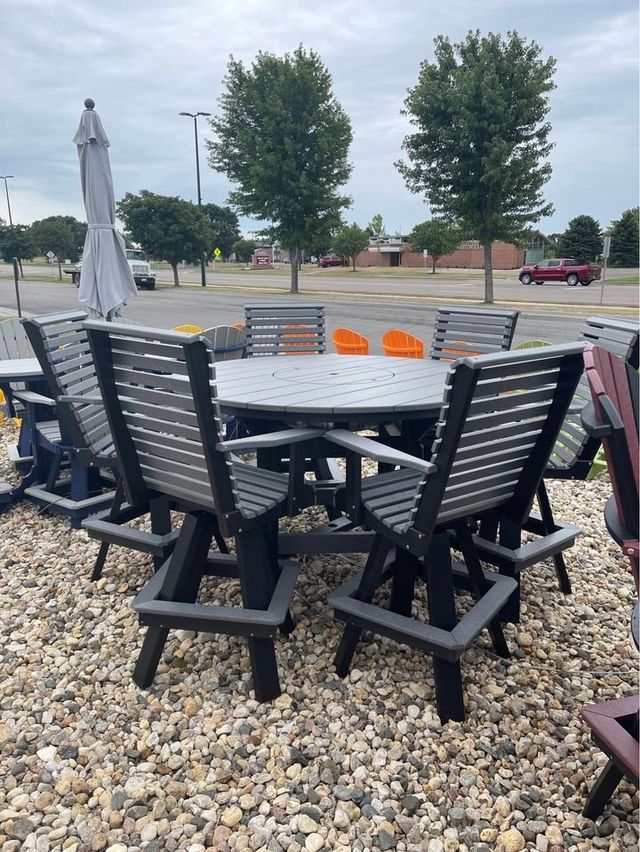 60" Round Bar Height Table with 6 Roll Back Swivel Bar Chairs-0
