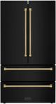 ZLINE Autograph Edition 36" 22.5 Cu. Ft. Fingerprint-Resistant Black Stainless Steel Counter-Depth French Door Refrigerator with Polished Gold Helix Handles-0