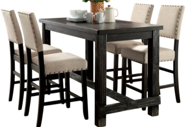 Furniture of America® Sania 5-Piece Antique Black/Beige Counter Table Set-0