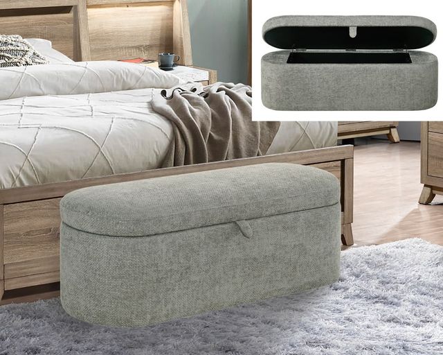 Crown Mark Philipa Light Gray Tweed Storage Bench-1