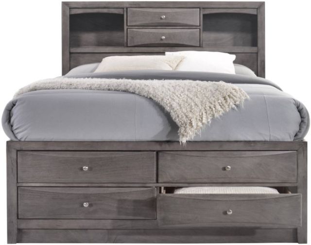 Elements International Emily Gray Queen Bookcase Storage Bed-1