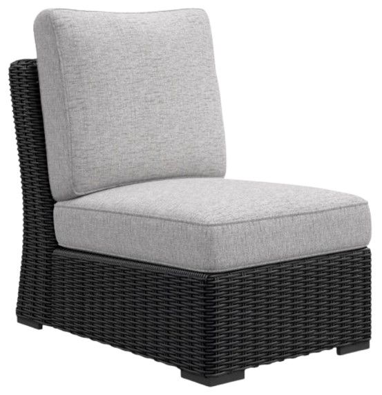 Signature Design by Ashley® Beachcroft 5-Piece Black/Light Gray Fabric/Natural Materials Outdoor Sectional-1