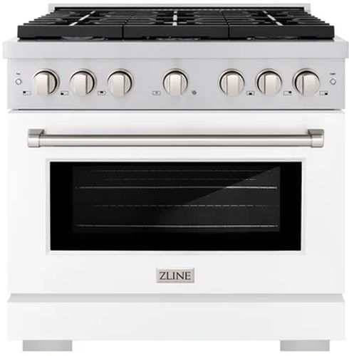ZLINE 36" Stainless Steel Pro Style Gas Range with White Matte Door-0