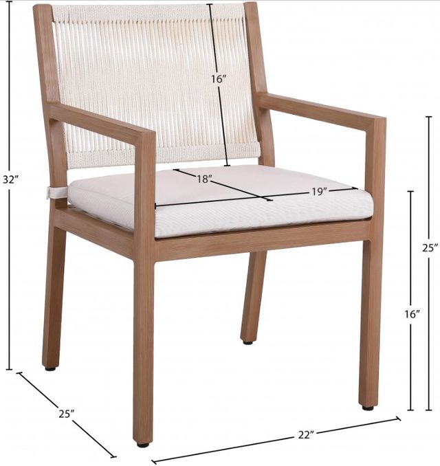 Meridian Furniture Maui Brown/Cream Aluminum Outdoor Dining Arm Chair-2