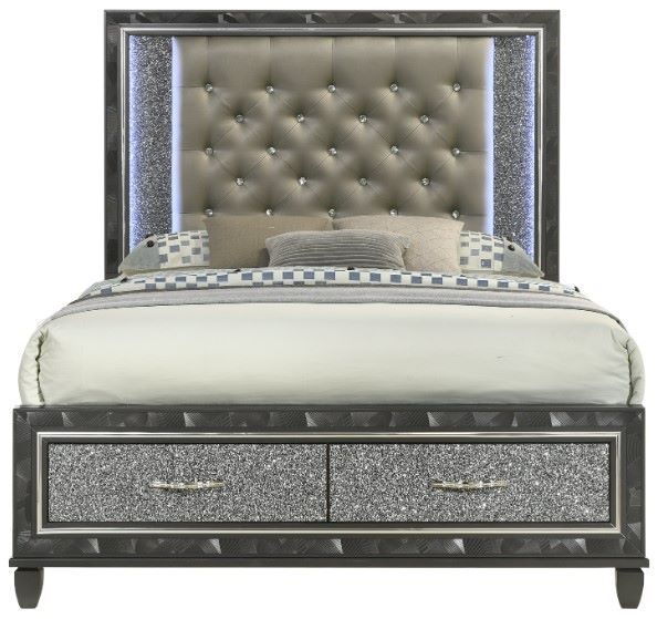 New Classic® Home Furnishings Radiance 4-Piece Black Pearl King Panel Storage Bedroom Set-2