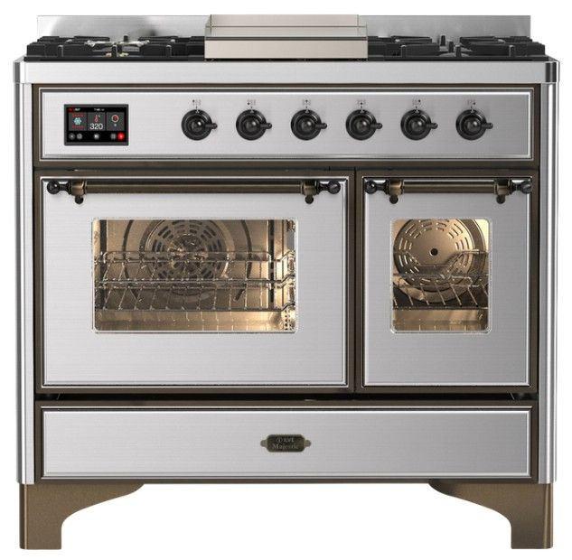 Ilve® Majestic III 40" Stainless Steel Pro Style Dual Fuel Natural Gas Range with Triple Glass Door and Burnished Trim-0