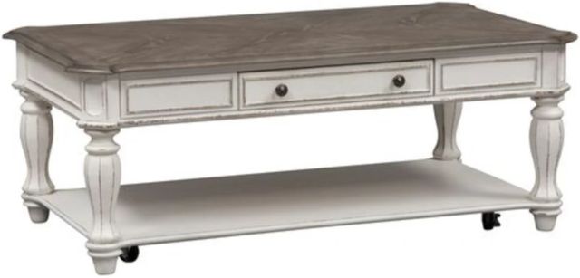 Liberty Furniture Magnolia Manor 3-Piece Weathered Brown Top Occasional Table Set with Antique White Base-2